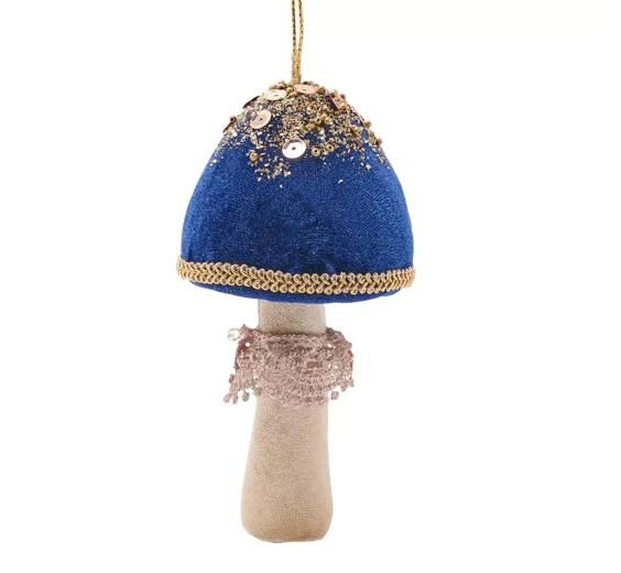 Samettinen sininen suippo-sieni joulukuusenkoriste