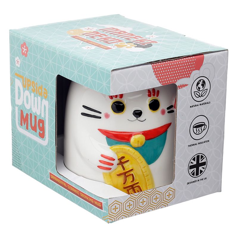 Upside down muki - Lucky Cat - valkoinen muki